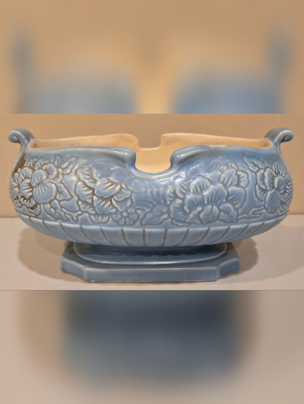 Blue Floral Ceramic Centerpiece Bowl Red Wing Pottery